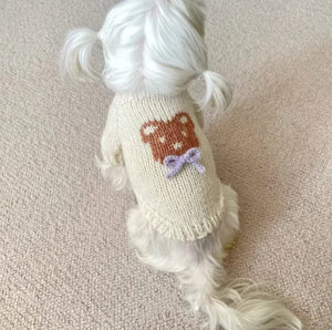 Beige knit dog sweater with bear design from Zoomies & Co for stylish pets