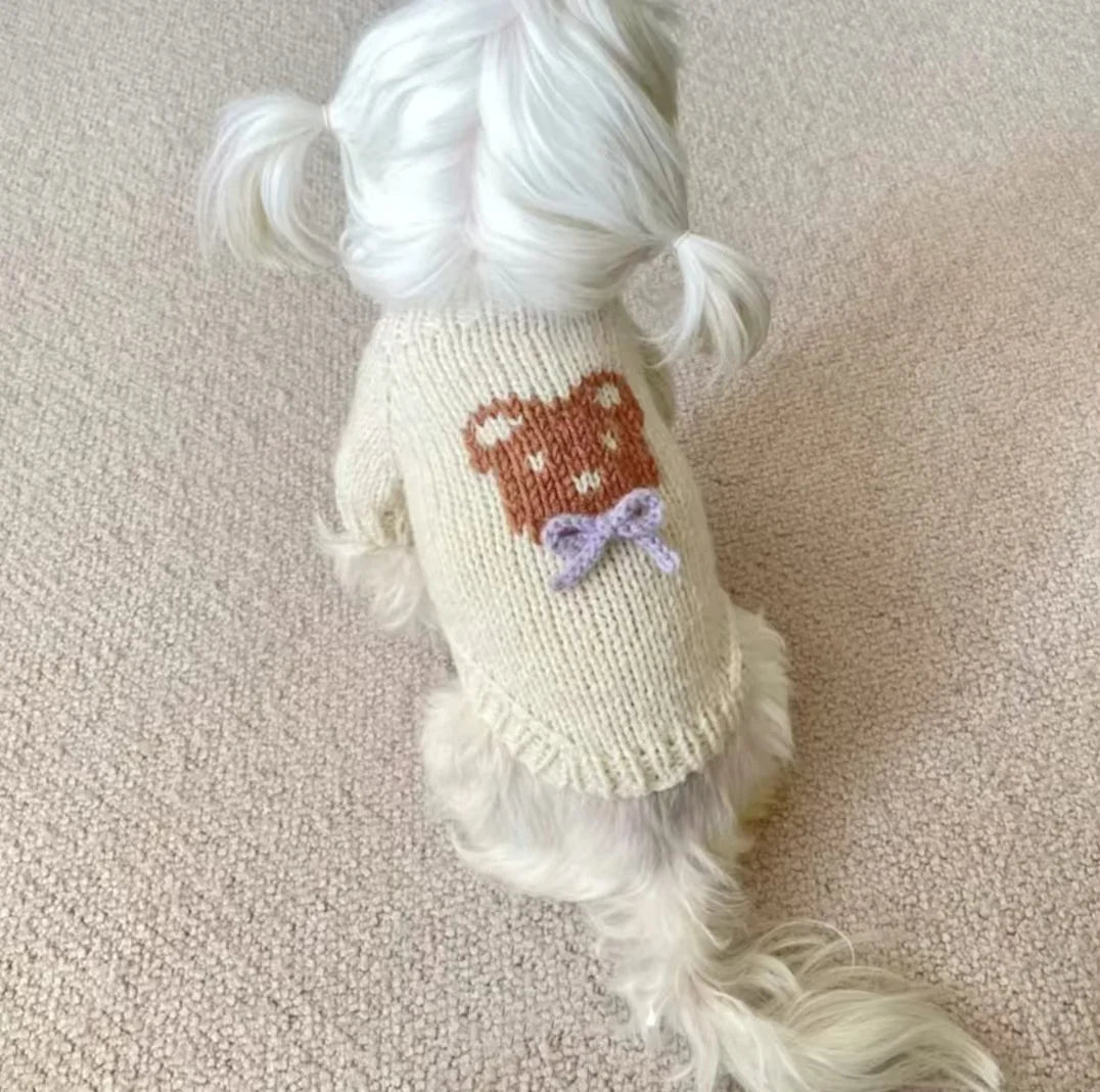 Beige knit dog sweater with bear design from Zoomies & Co for stylish pets