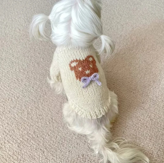 Beige knit dog sweater with bear design from Zoomies & Co for stylish pets