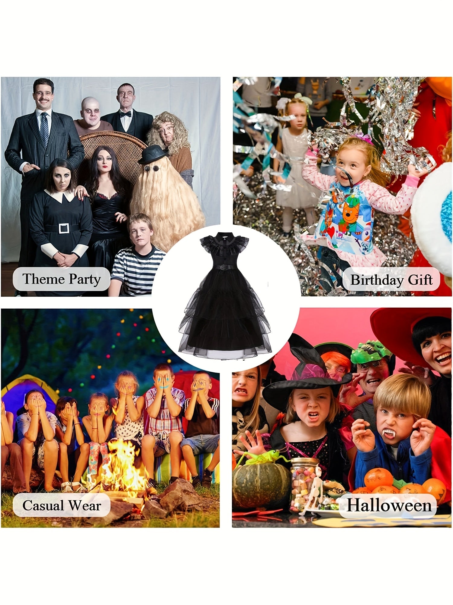 Black princess costume dress for girls featured for theme parties, birthdays, Halloween, and casual wear