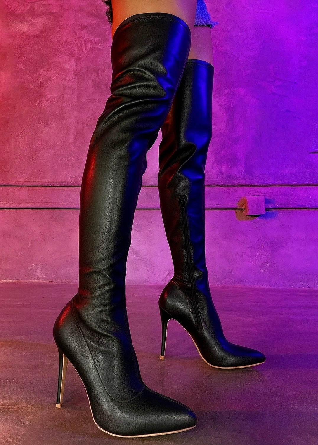 Stylish black thigh high boots with high heels for a fashionable look