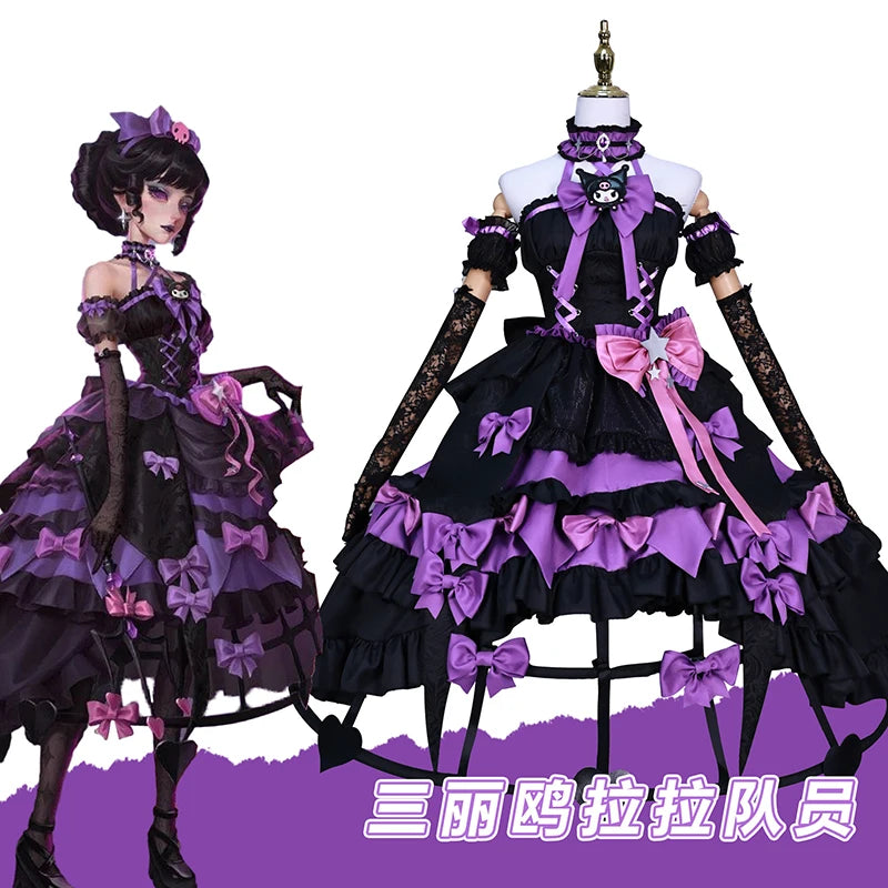 Bloody Queen Mary cosplay costume in black and purple with bows and elegant lace details