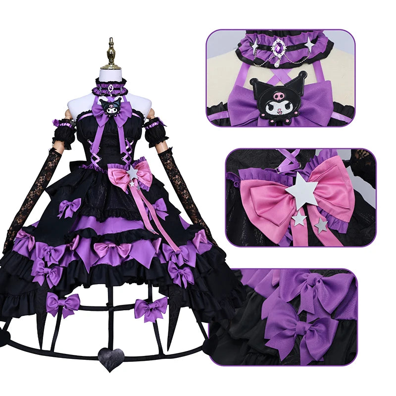 Bloody Queen Mary cosplay costume with layered purple and black dress and cute accessories