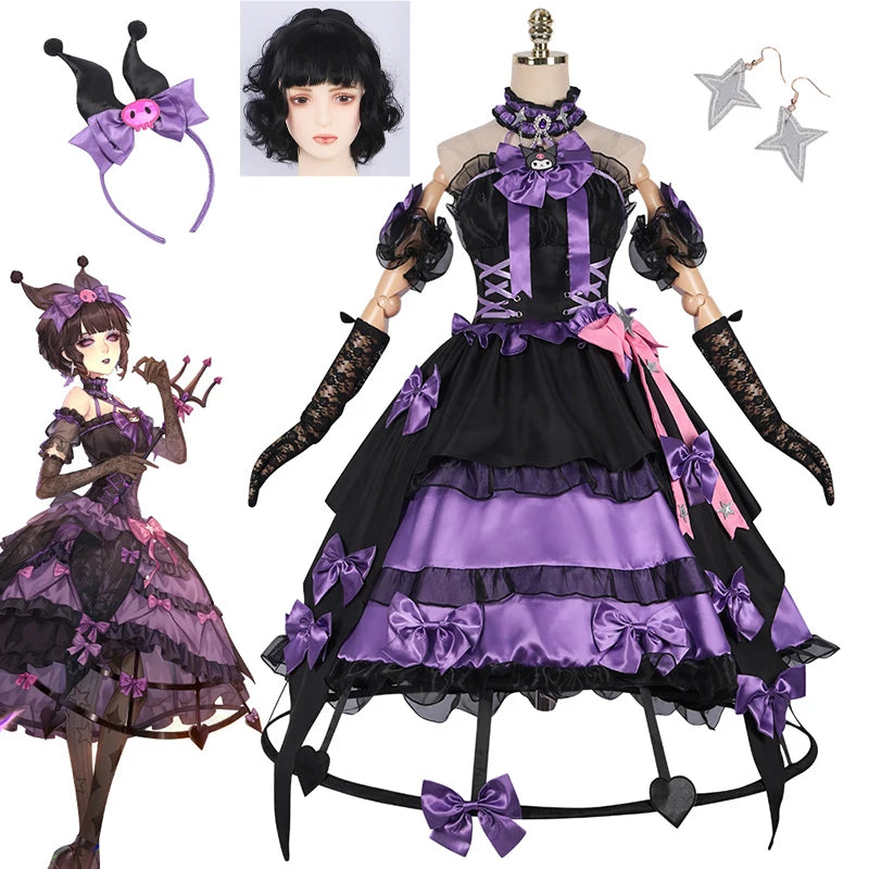 Bloody Queen Mary cosplay costume featuring purple and black combined dress with bows and accessories