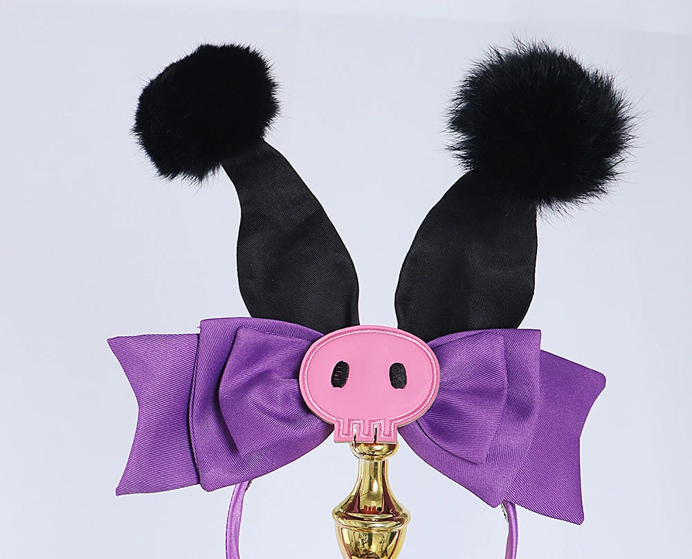 Bloody Queen Mary cosplay costume accessories featuring black bunny ears and pink skull bow detail