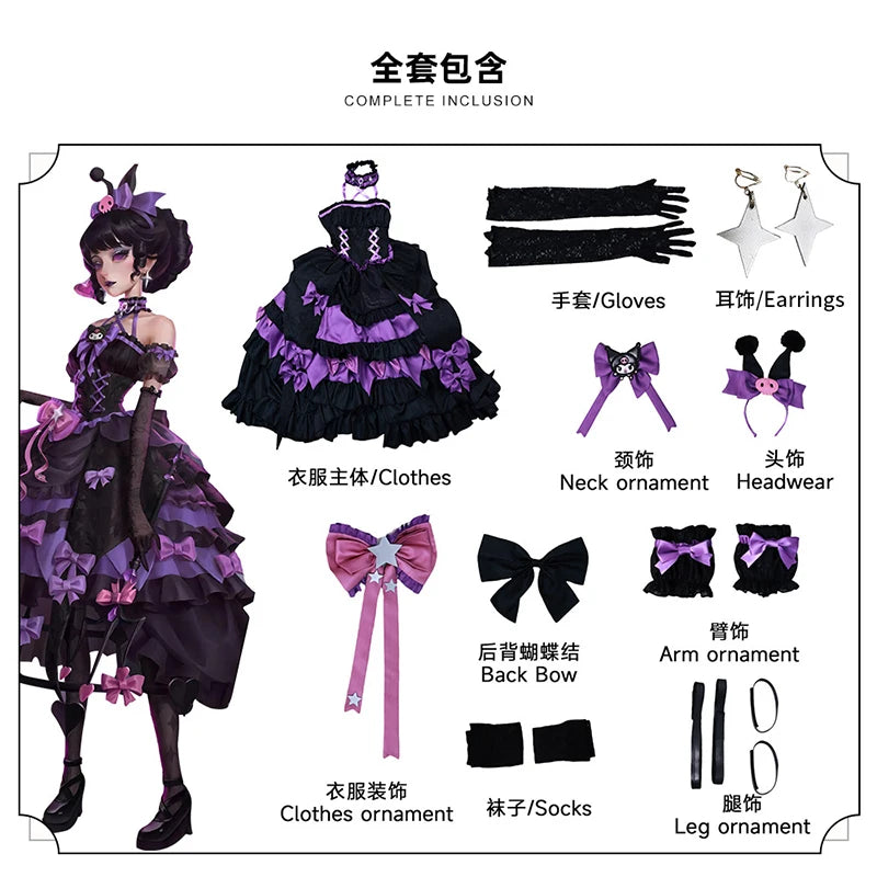 Bloody Queen Mary cosplay costume featuring black and purple dress, gloves, accessories, and headwear