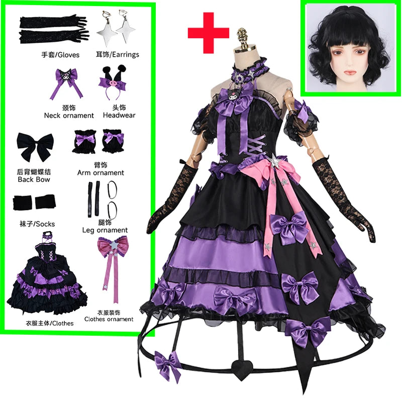 Bloody Queen Mary cosplay costume featuring a purple and black dress with bows and accessories