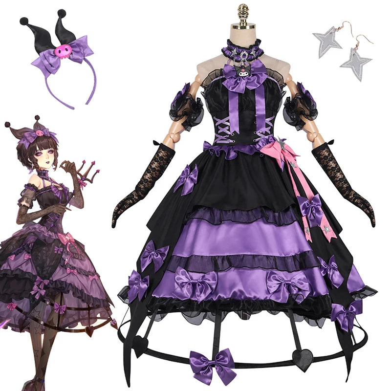 Bloody Queen Mary cosplay costume with purple and black layers, matching accessories including a headband and gloves