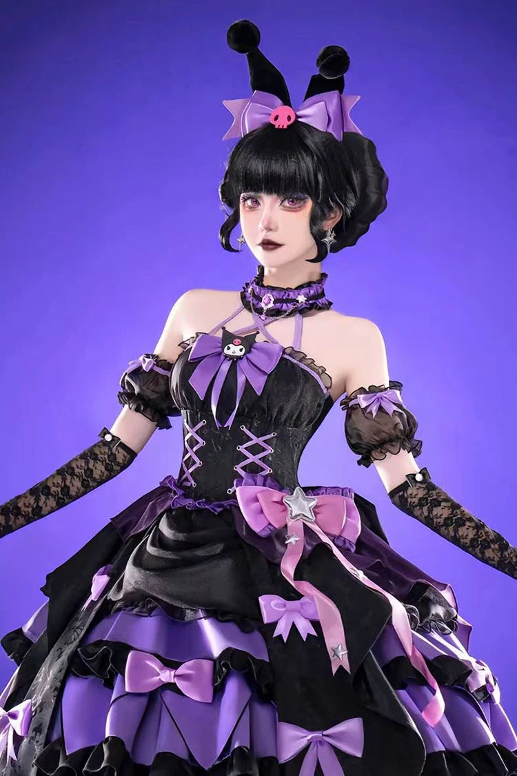 Bloody Queen Mary cosplay costume in black and purple with lace details and decorative bows