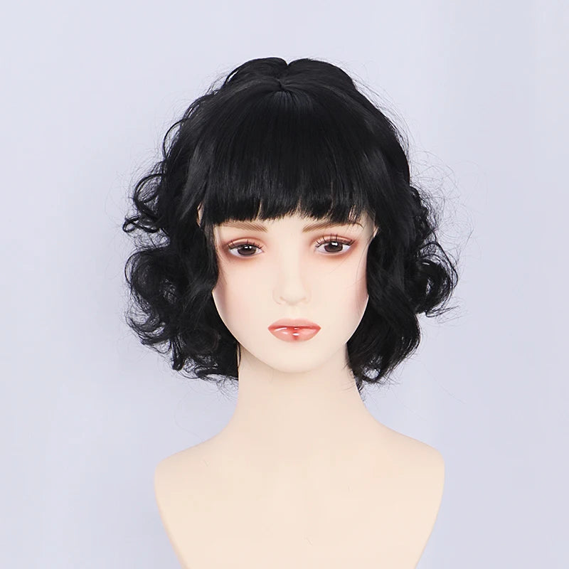 Curly black wig for Bloody Queen Mary cosplay costume with a stylish and elegant look
