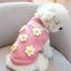 Cute pink blossoming flower dog sweater with floral appliques for small dogs
