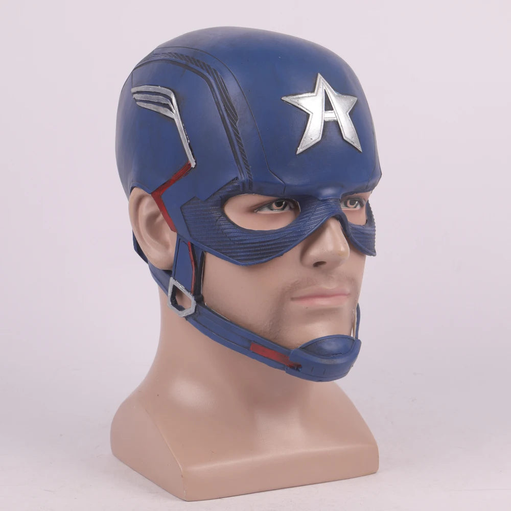 Captain America Halloween mask featuring classic blue design and iconic star emblem for superhero costumes