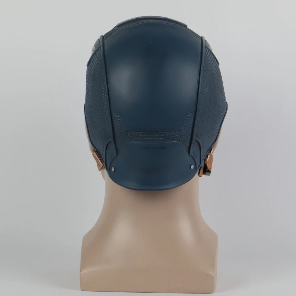 Back view of Captain America Halloween mask with adjustable straps for a comfortable fit