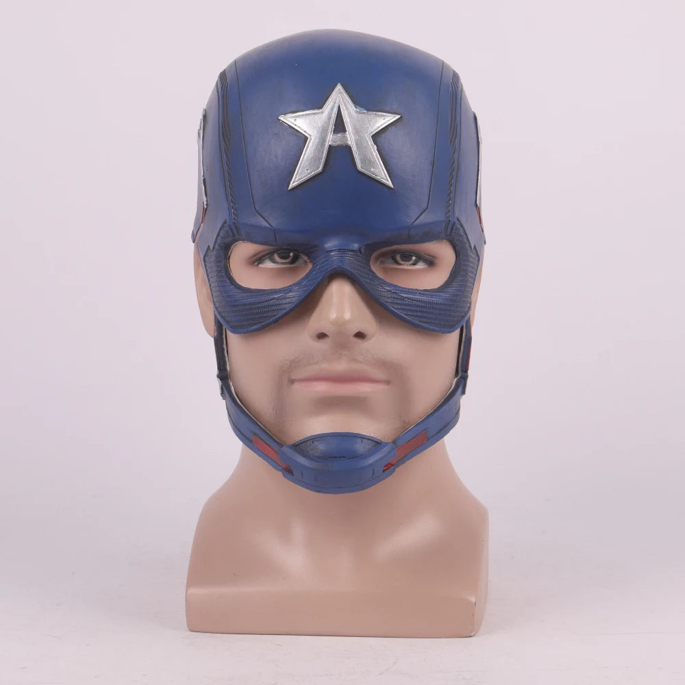Blue Captain America Halloween mask with silver star emblem for costume parties and trick-or-treating