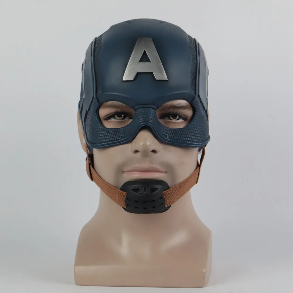 Captain America Halloween mask featuring detailed design and adjustable chin strap for a secure fit
