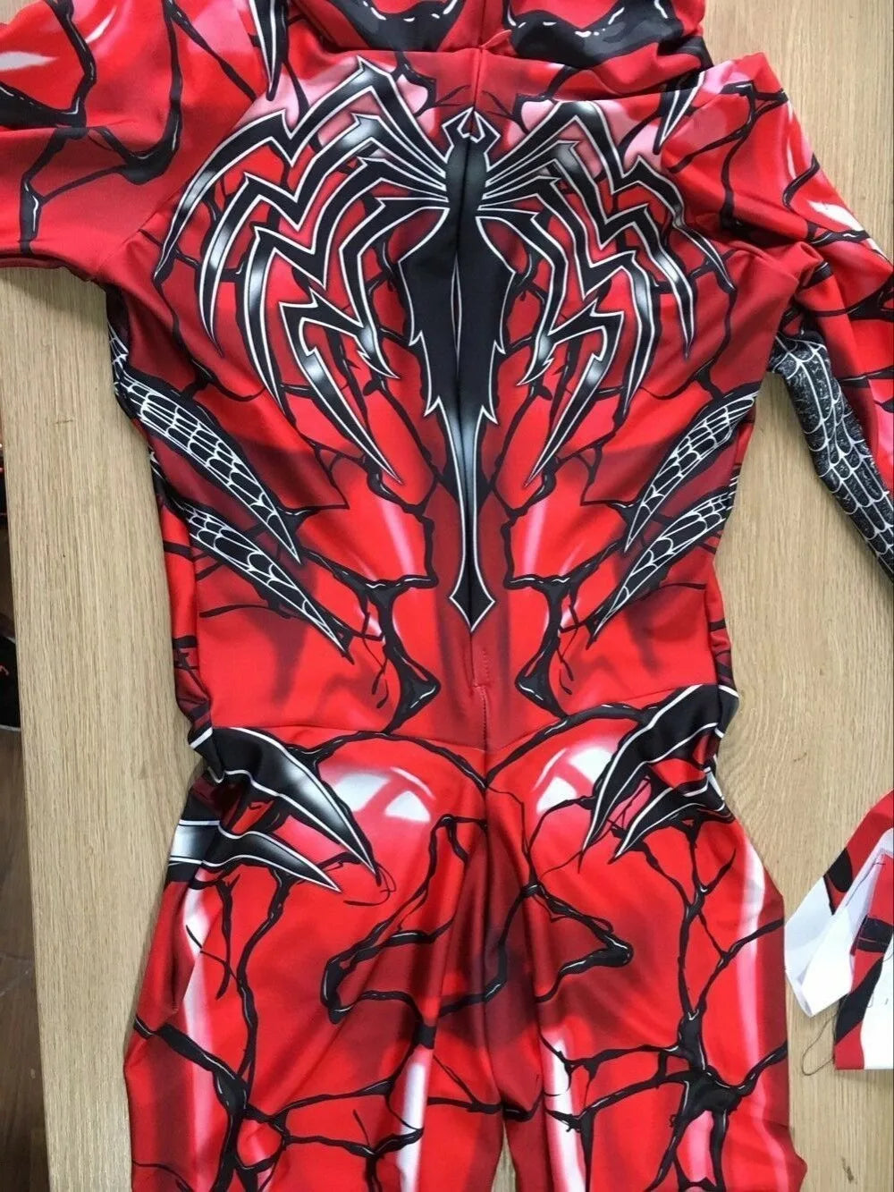 Carnage superhero Costume for Adults n Kids with striking red design and spider web patterns