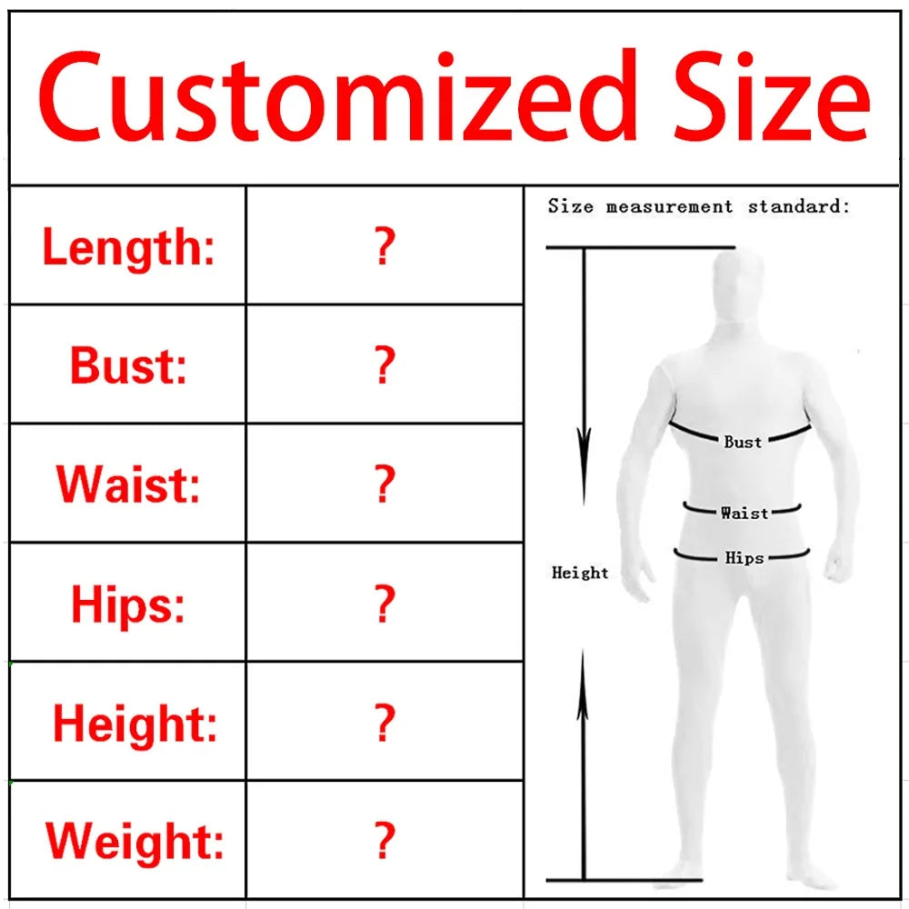 Carnage superhero Costume for Adults n Kids with customizable size measurements and fitting guide