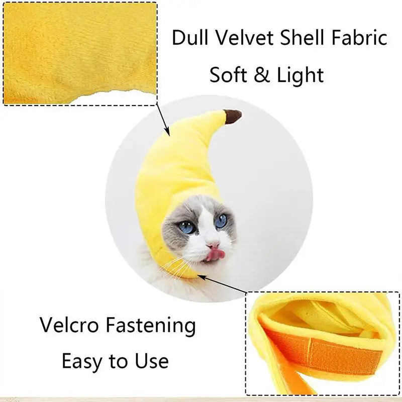 Cute cat banana costume made of soft velvet fabric with easy Velcro fastening for comfortable wear