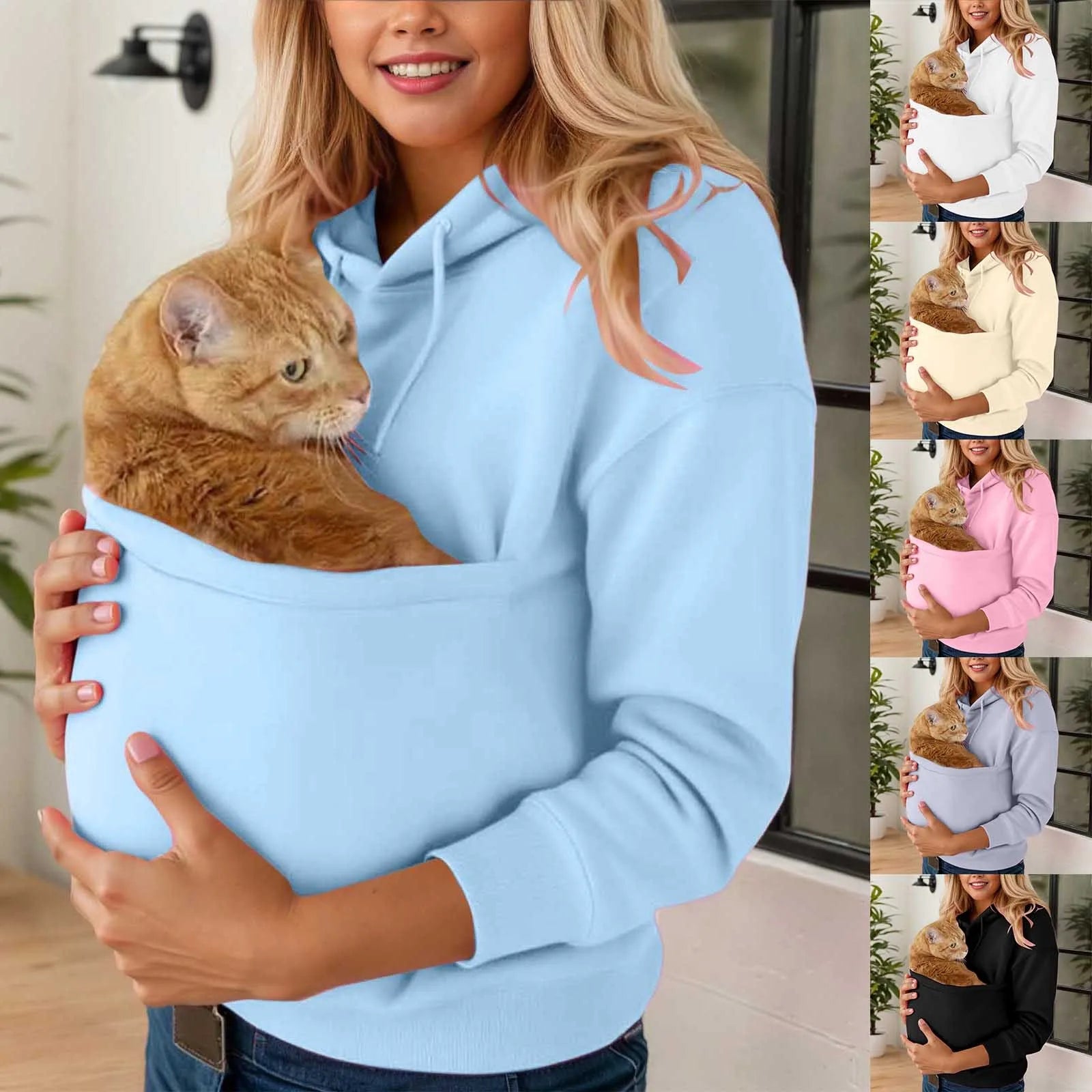 Cozy cat carrier kangaroo pocket sweatshirt designed for pet lovers to carry their cats comfortably