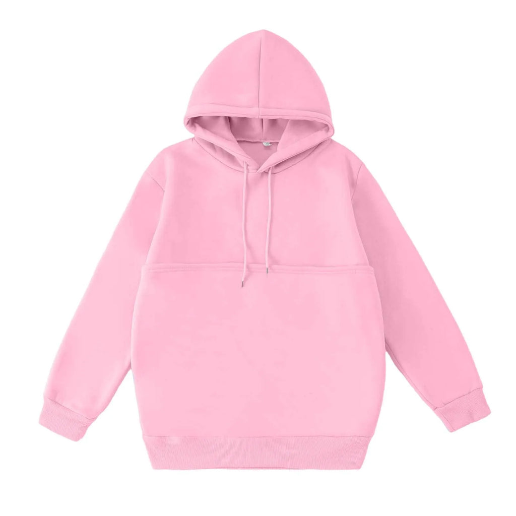 Pink cat carrier kangaroo pocket sweatshirt with cozy oversized fit for pet lovers