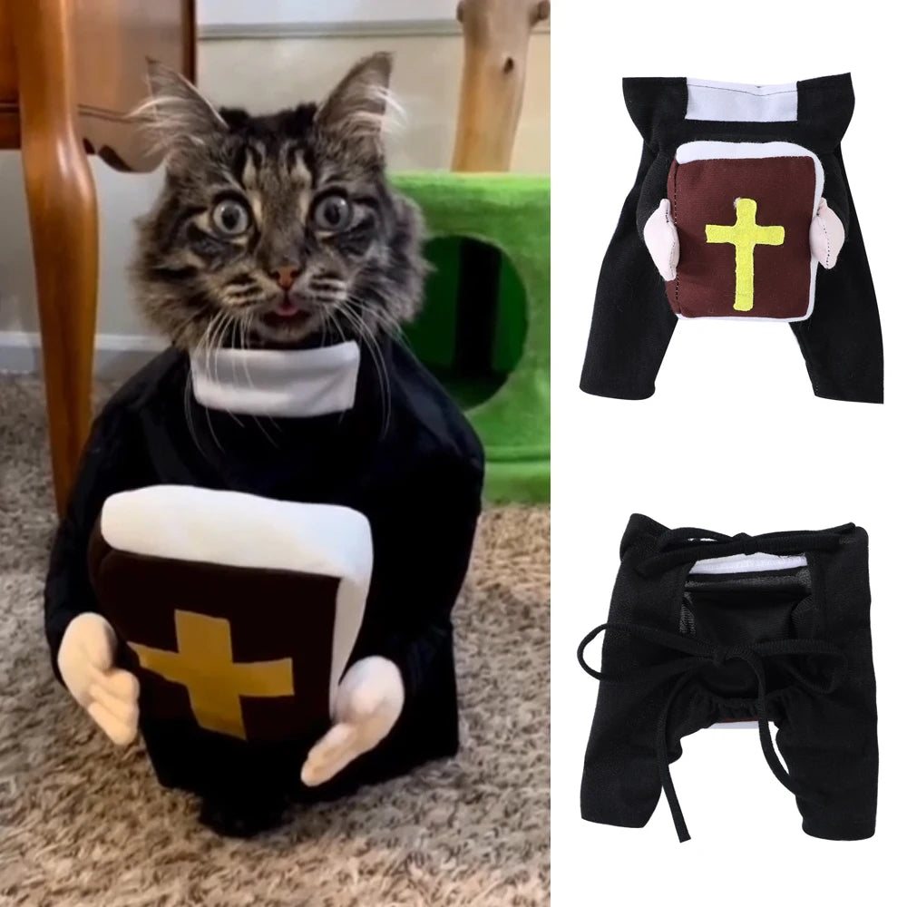 Adorable cat cosplay costume bible cross featuring a plush book design for playful pets