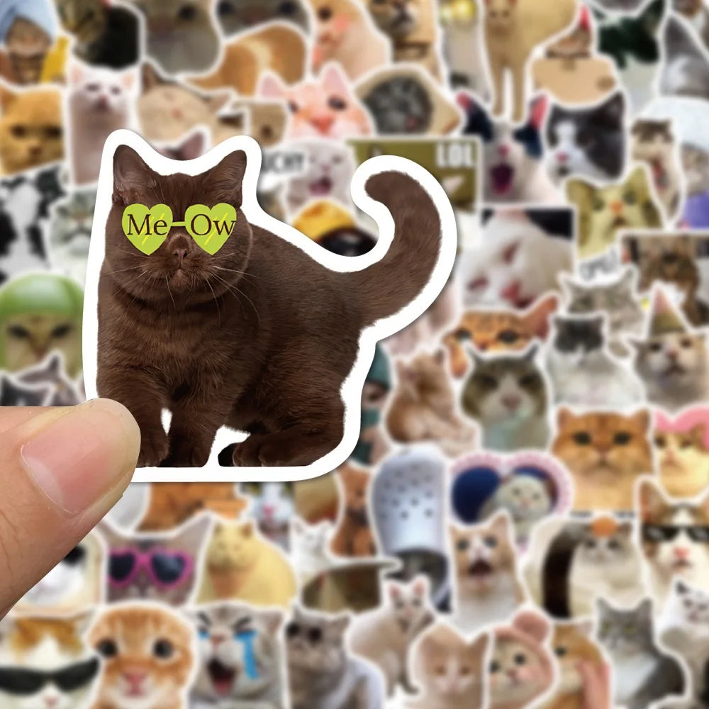 Funny Me-Ow Cat Sticker from Zoomies & Co Featuring a Cute Brown Cat Design
