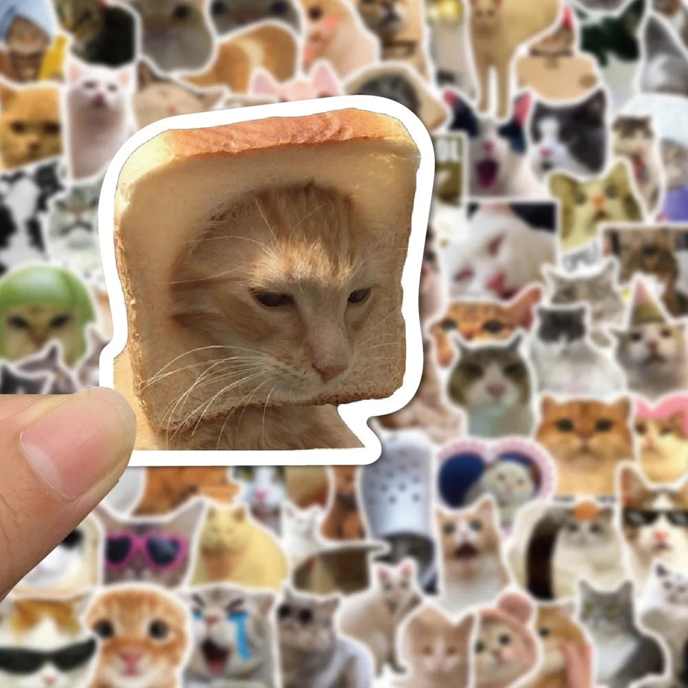 Funny cat sticker featuring an orange tabby with a slice of bread on its head from Zoomies & Co