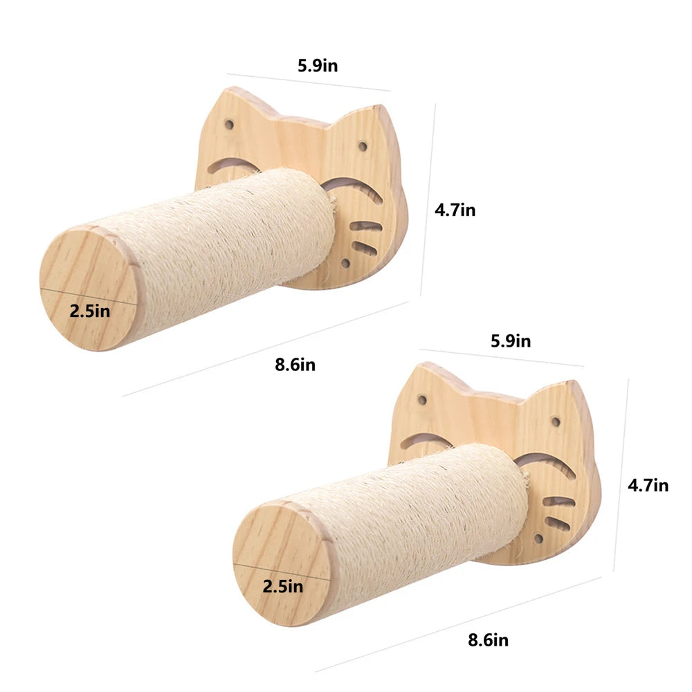 Cat Wall Climbing System™ with wooden cat-shaped design and durable scratching posts for playful cats
