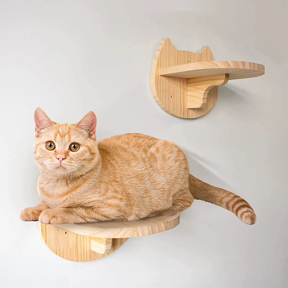 Cat Wall Climbing System™ with natural wooden shelves for climbing and resting cats