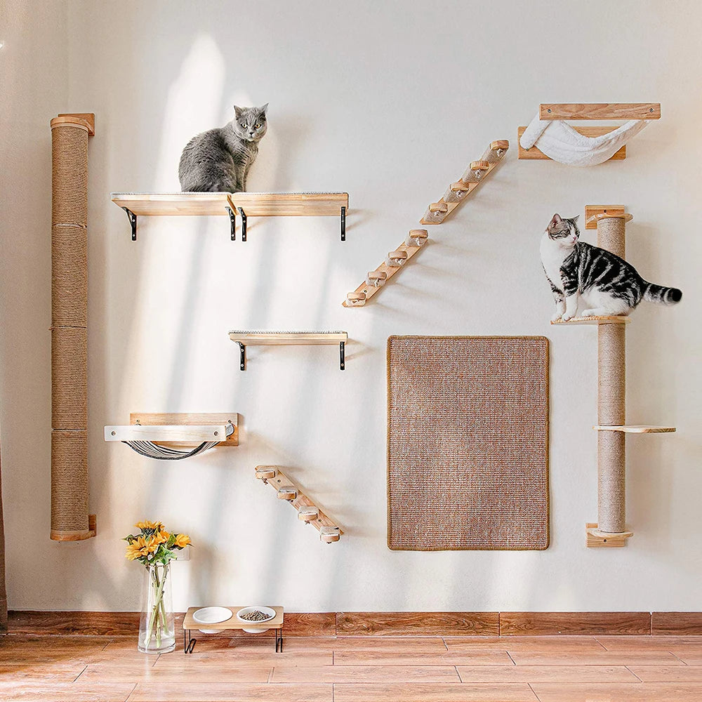 Cat Wall Climbing System™ featuring shelves, ramps, and a scratching post for active felines