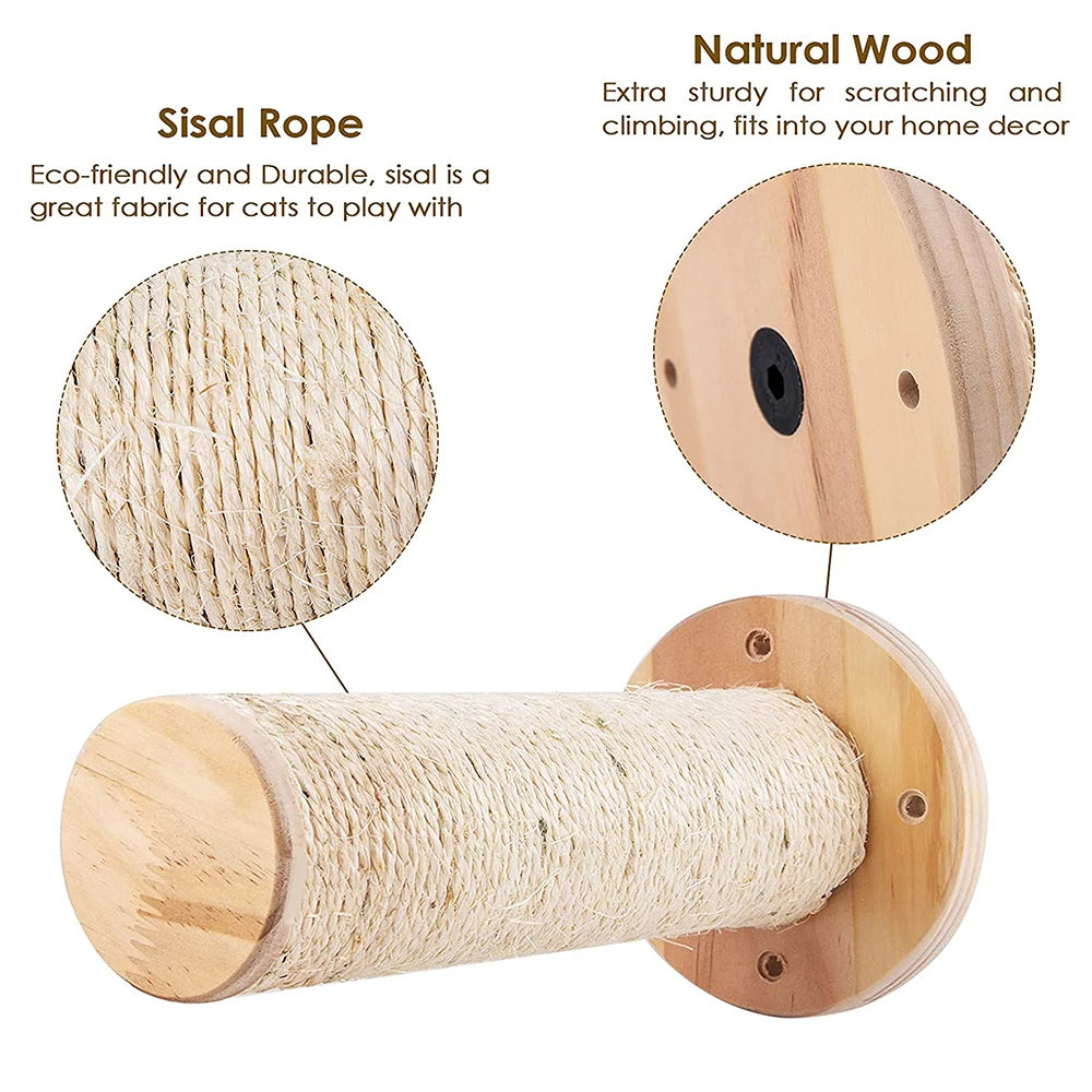Zoomies & Co Cat Wall Climbing System™ with sisal rope and natural wood for scratching and climbing