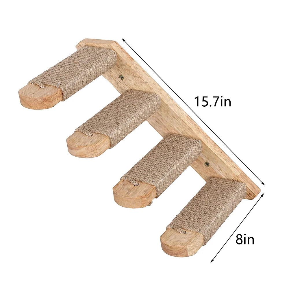 Zoomies & Co Cat Wall Climbing System™ in natural wood with four rope-covered pegs for climbing and scratching