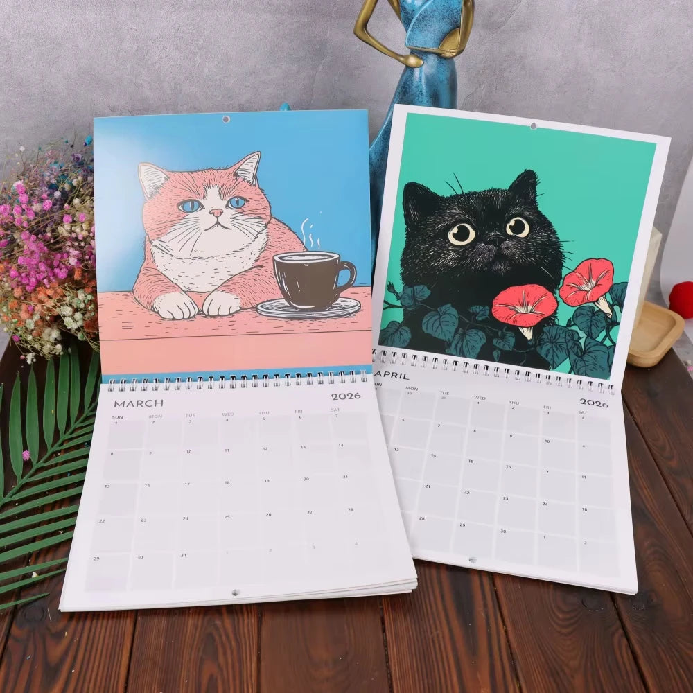 Cats with books calendar featuring cute cat illustrations for each month in vibrant colors
