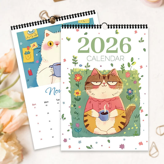 Cattitude wall calendar 2026 featuring cute cat illustrations for every month