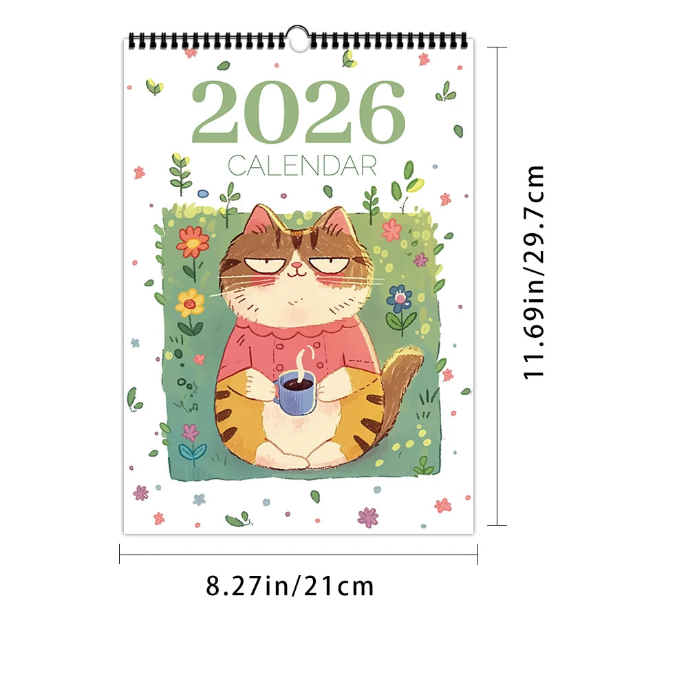 Cattitude wall calendar 2026 featuring a cat with a cup among flowers and vibrant designs