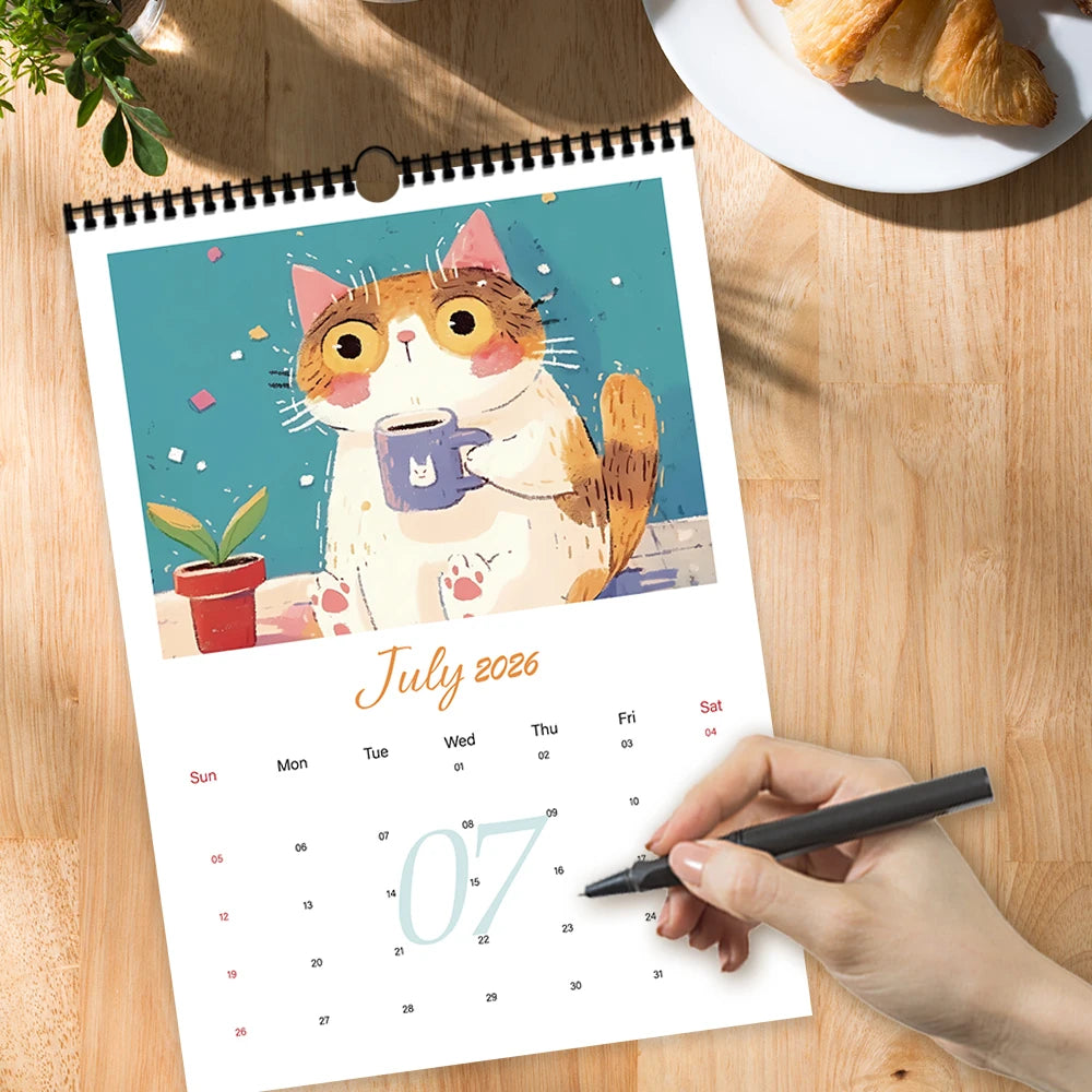 Cattitude wall calendar 2026 featuring a cute cat illustration for each month
