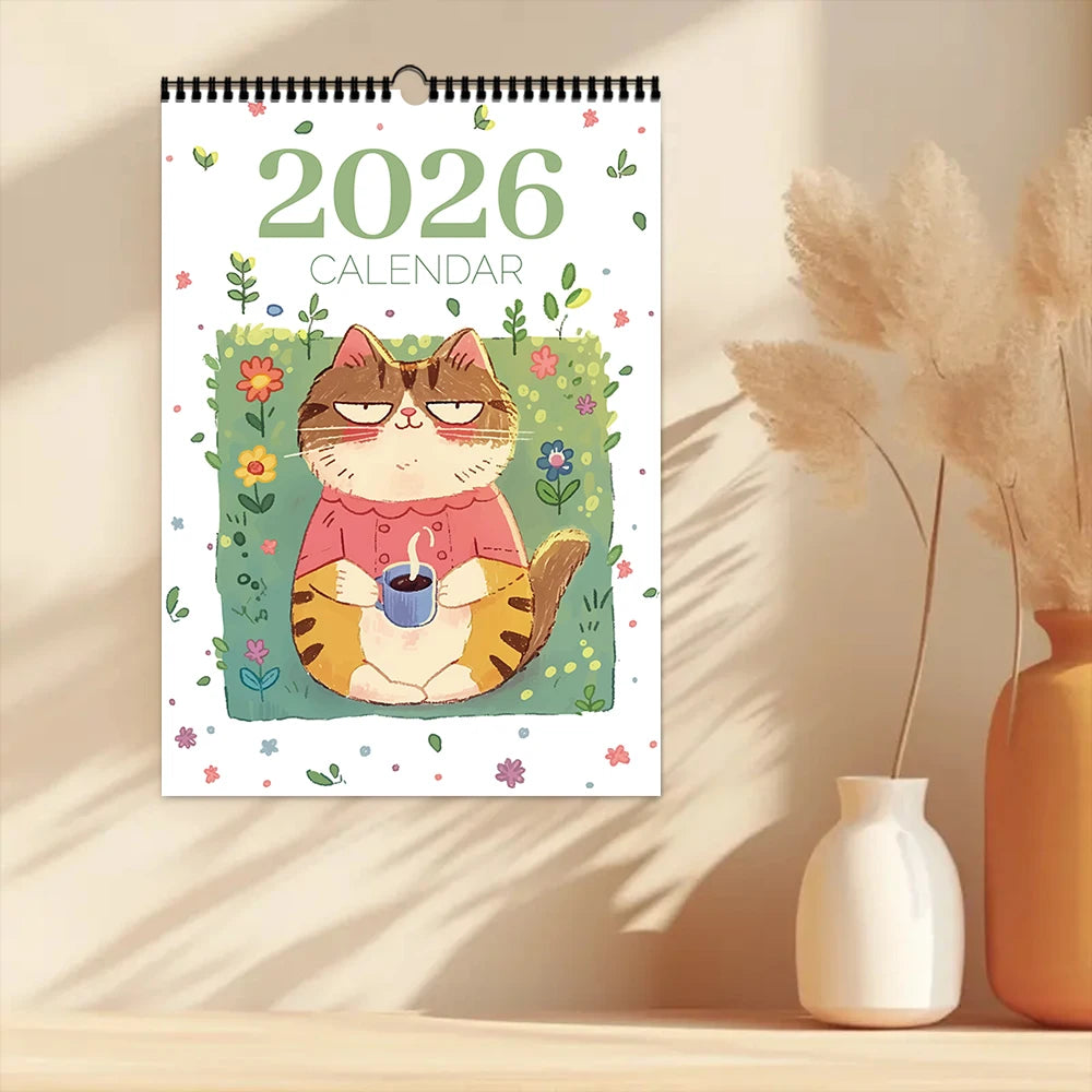 Cattitude wall calendar 2026 featuring a cute illustrated cat surrounded by flowers