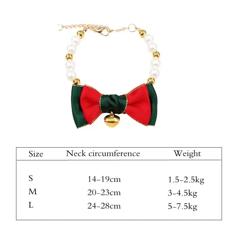 Christmas pet dress for cats and dogs with a festive bow and gold bell detail