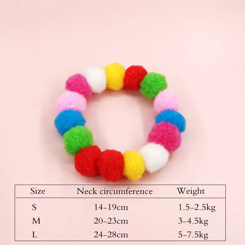 Colorful pom pom collar for pets, ideal for Christmas pet dress for cats and dogs.