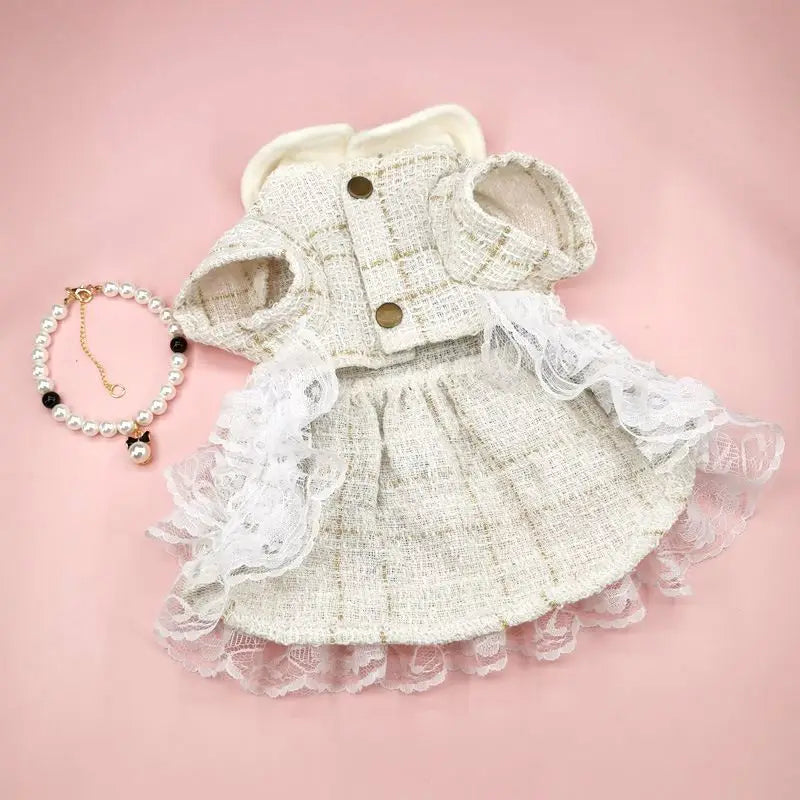 Elegant Christmas pet dress for cats and dogs with lace trim and button details