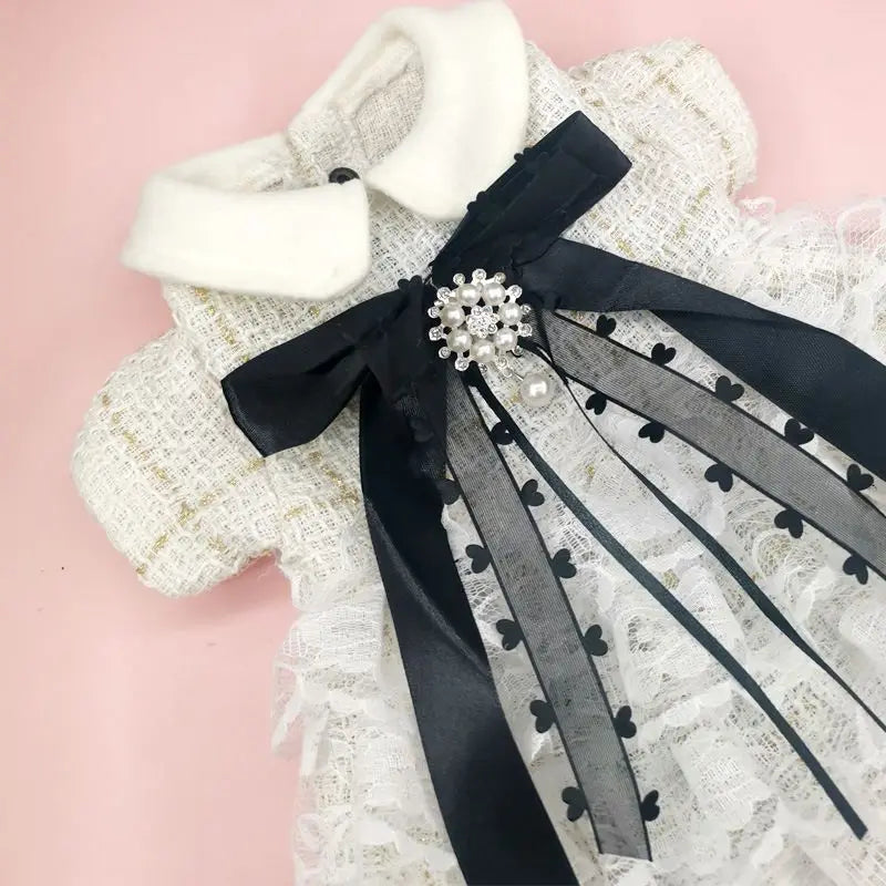 Elegant Christmas pet dress for cats and dogs with lace and ribbon detailing