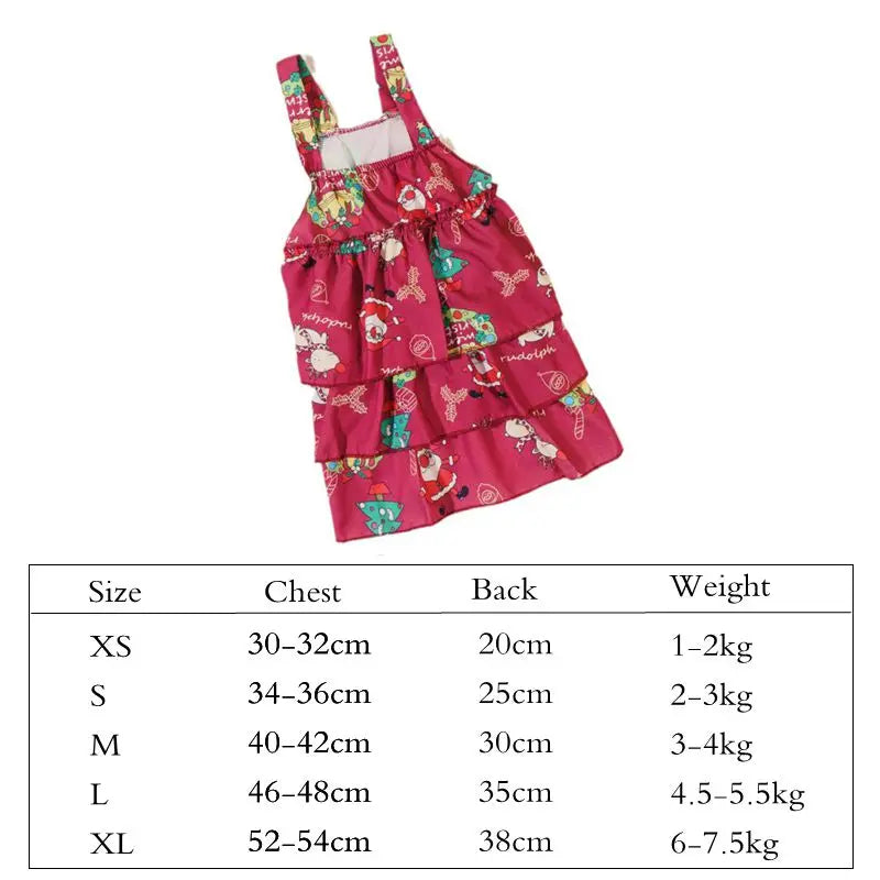 Christmas pet dress for cats and dogs in pink with festive patterns and ruffled design