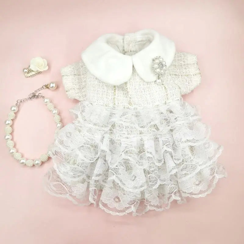 Adorable Christmas pet dress for cats and dogs with lace and collar embellishments