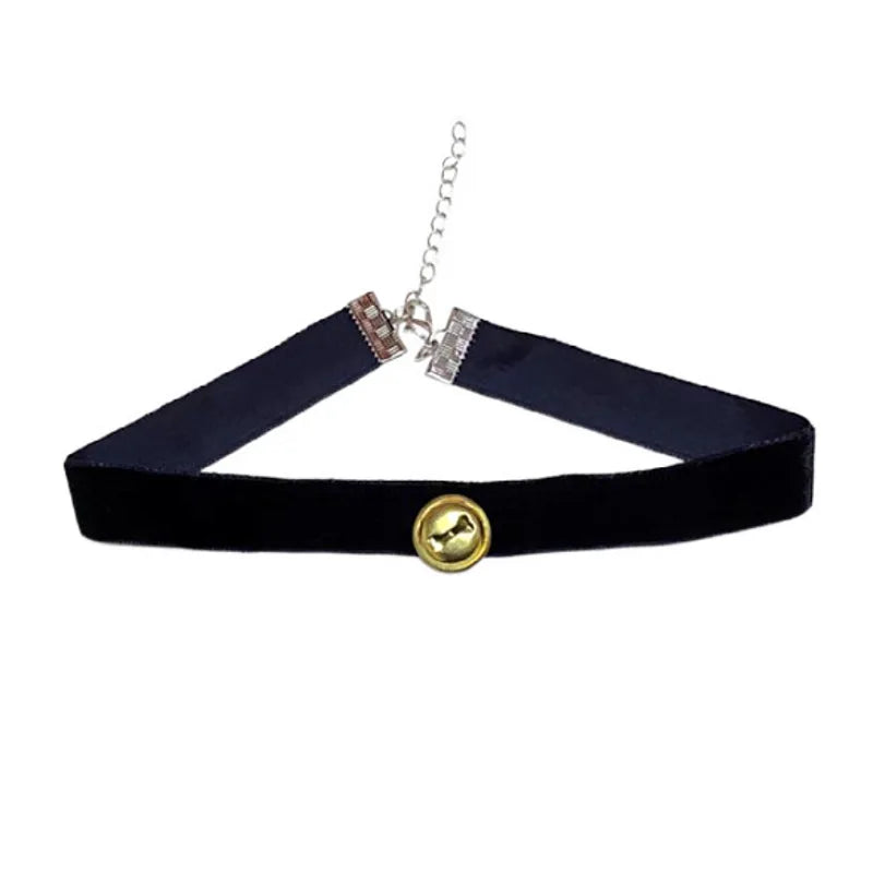 Stylish black velvet choker with golden button, perfect accessory for a Cinderella princess dress for girls