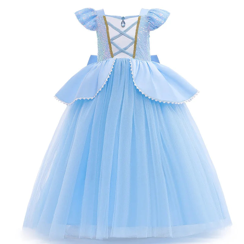 Beautiful blue Cinderella princess dress for girls with tulle skirt and sparkly details
