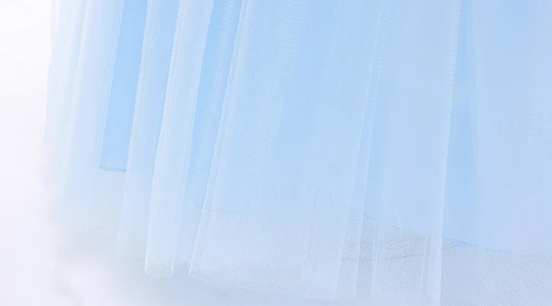 Light blue Cinderella princess dress for girls with layers of soft tulle fabric for a magical look