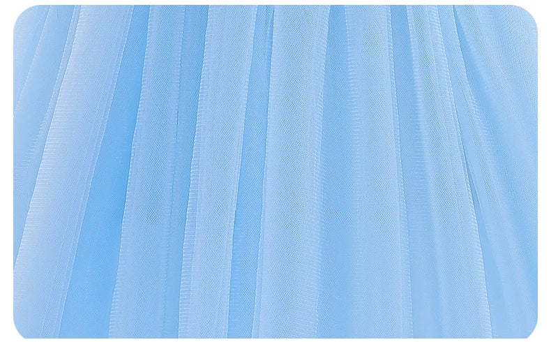 Soft blue fabric of a Cinderella princess dress for girls with delicate tulle layers