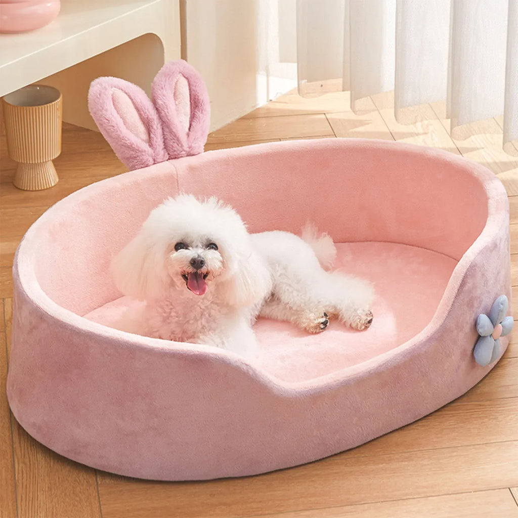 Pink CloudNest Detachable Pet Bed with Cute Bunny Ears for Small Dogs and Cats