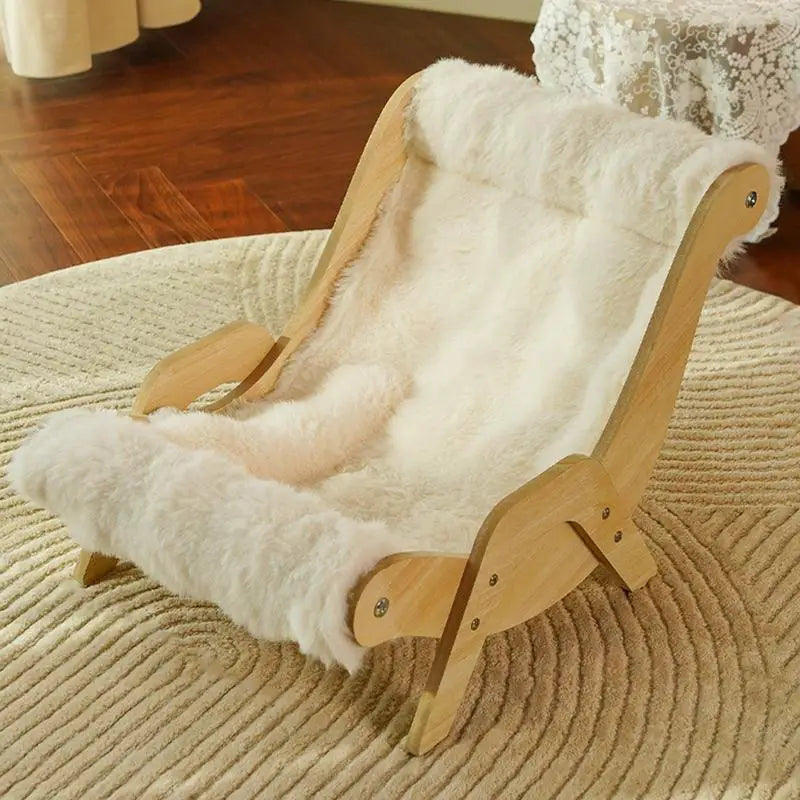 CloudPaw Plush Cat Lounge Chair in Soft Fabric with Natural Wood Frame for Pet Comfort