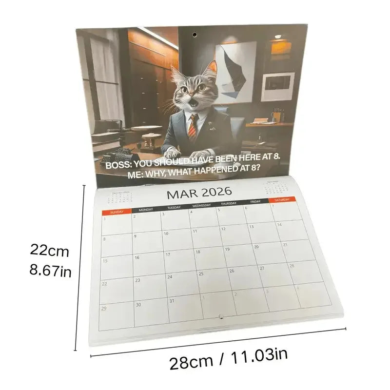 Corporate cats wall calendar featuring a humorous cat dressed as a boss for March 2026